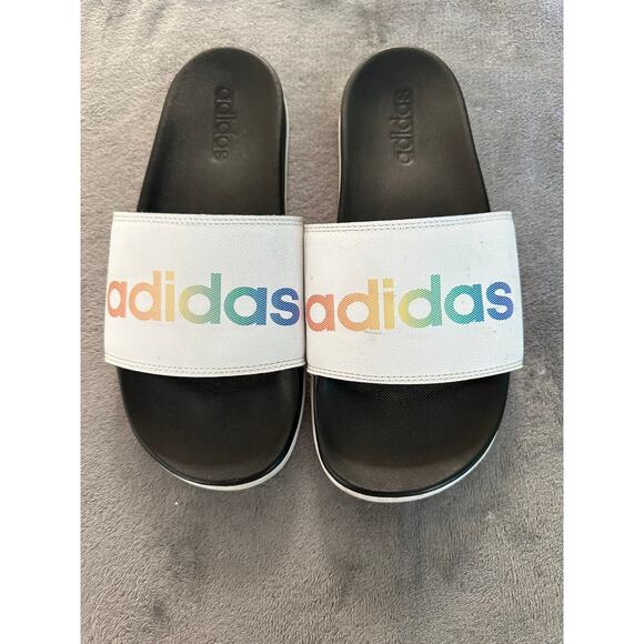 Adidas Adilette Comfort Rainbow Sport Slides, Size 7 - Picture 1 of 6
